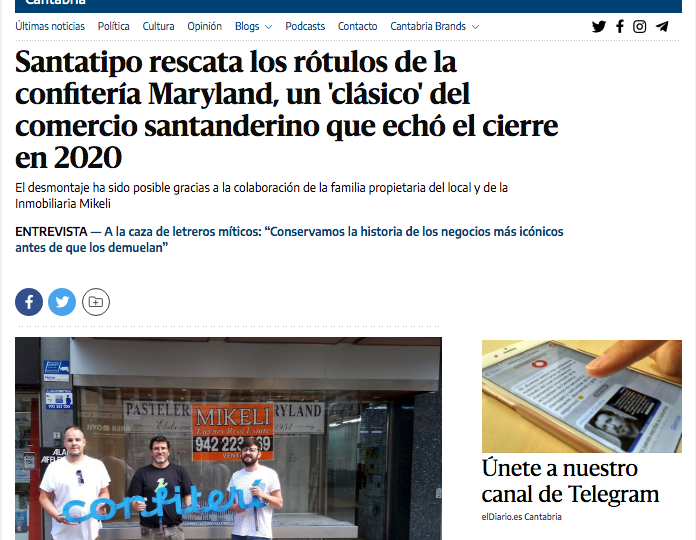 Santatipo rescata los rótulos de la confitería Maryland